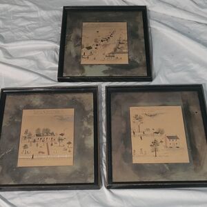 Set of 3 Lewis Miller Folk Art Primitive Prints of Mid 19th Century VA